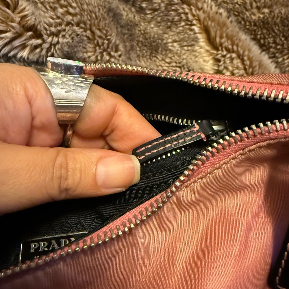 Prada Vintage Pink Nylon Bag Trimmed in Black Leather Used - Picture 5 of 16